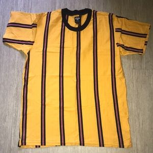 MENS XL Yellow shirt with black/red stripes